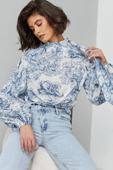 Animal Print Lantern Sleeve Blouse